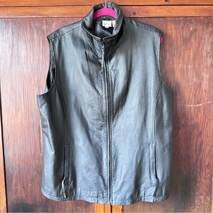 Vintage Leather Zip-Front Vest - Black
